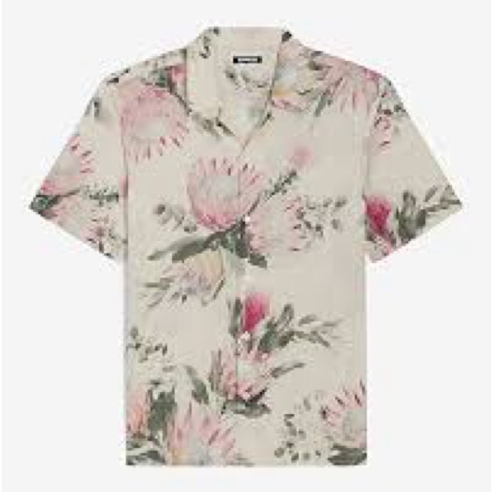 Foral Stretch Linen-blend Short Sleeve Shirt